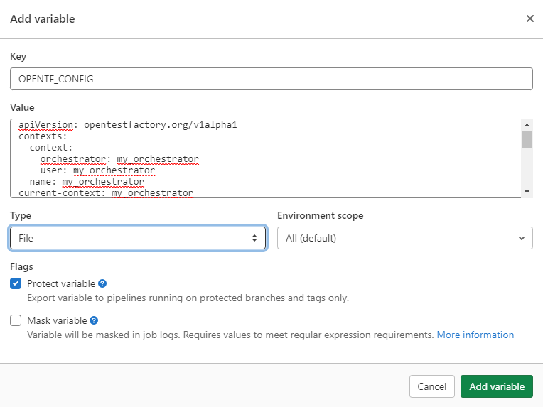 Define the OPENTF_CONFIG variable